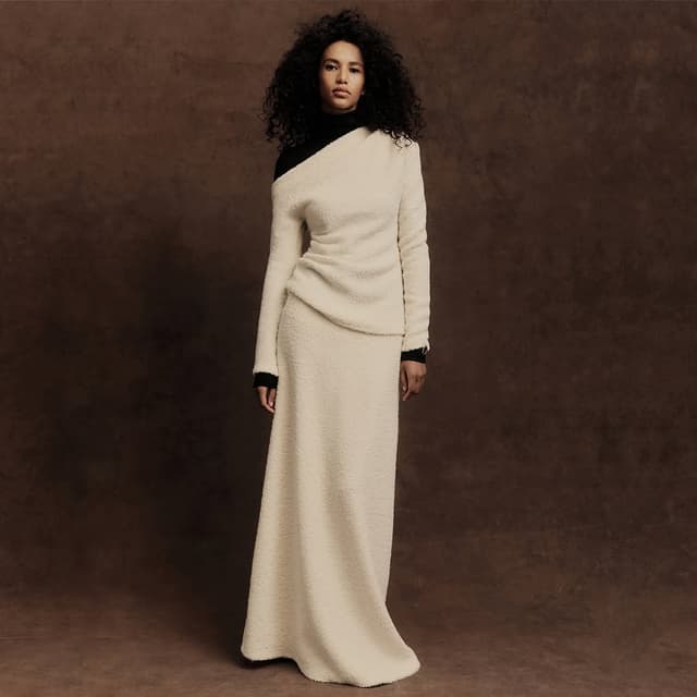 off shoulder knit midi dress with faux fur - ivory Petal and Pup Women's Domitia Off Shoulder Knit Dress main image 1