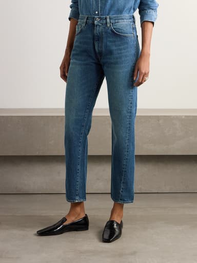 "Dark blue straight leg jeans without fade"
