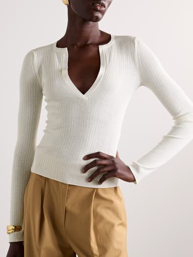"v neck fitted thin sweater in solid neutral colors"