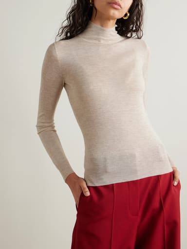 "100% cashmere simple thin fitted long sleeve sweater"