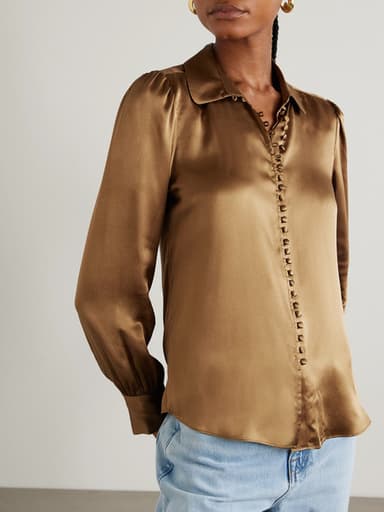 "Elegant solid color long sleeve silk blouses"